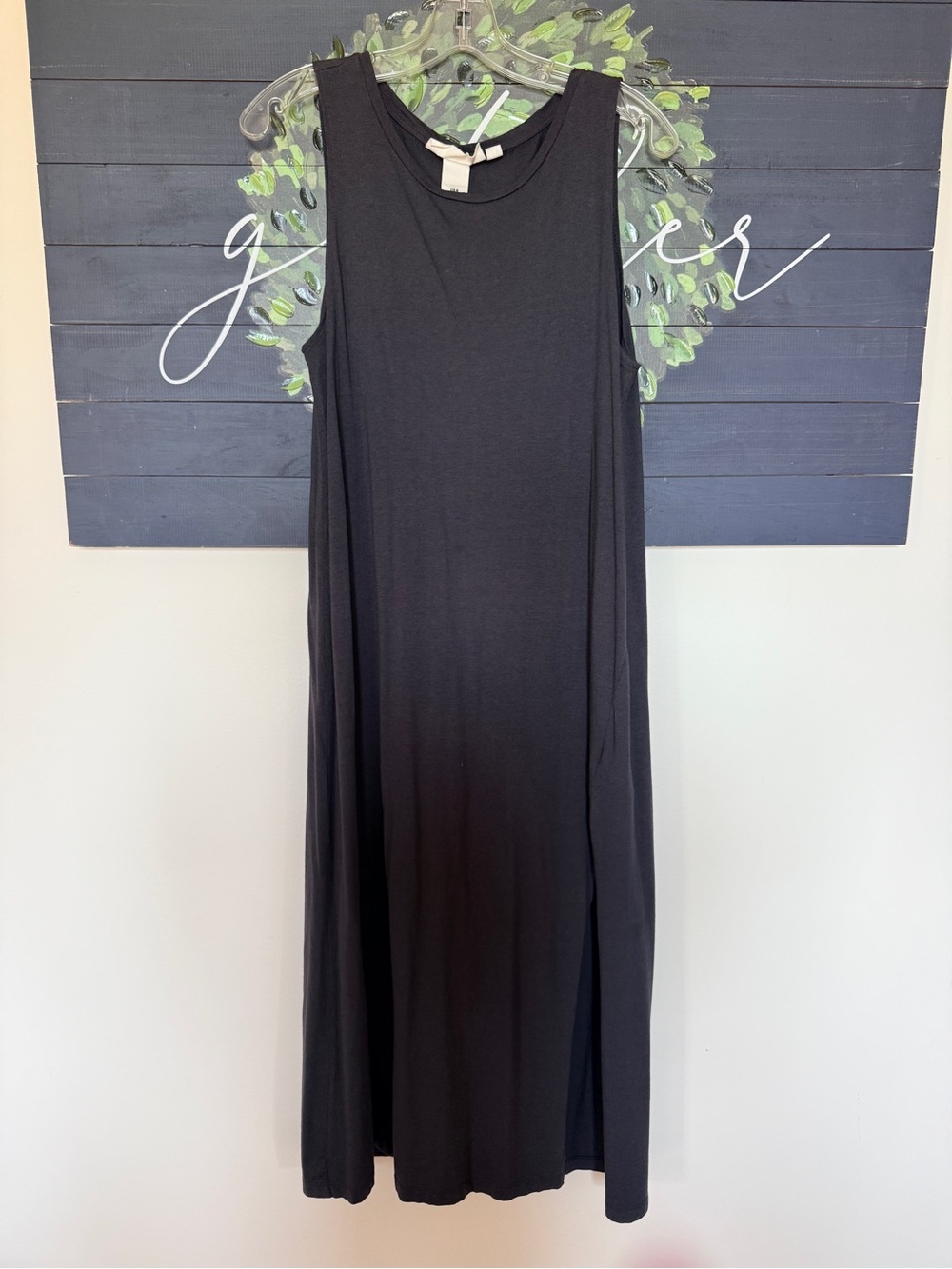 Sleeveless gray blue Maxi Dress with Side Slits